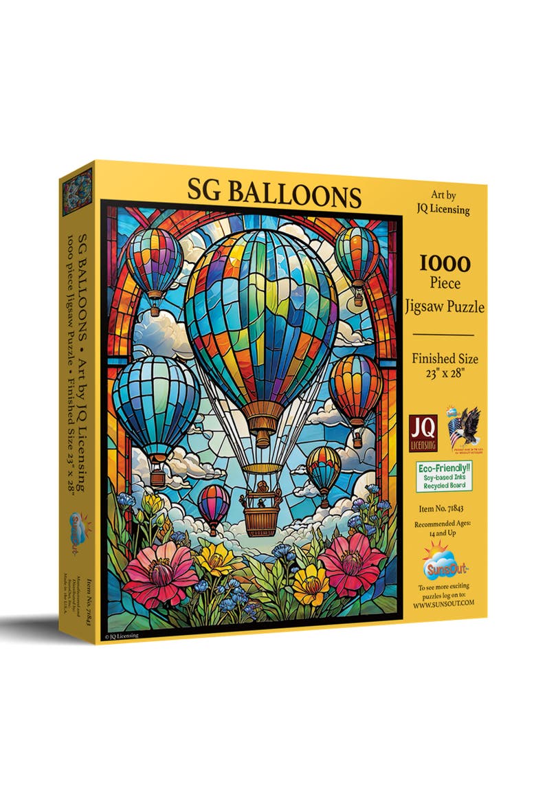 Balloons Stained Glass 1000 piece Jigsaw Puzzle for Adults, Main, color, Multicolor