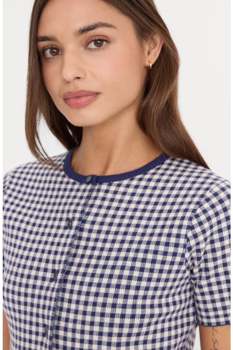 The Keepsake Gingham Crop Cardigan, Alternate, color, NAVY GINGHAM