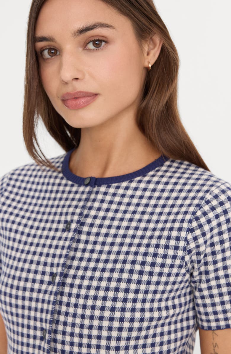 Good American The Keepsake Gingham Crop Cardigan, Alternate, color, Navy Gingham