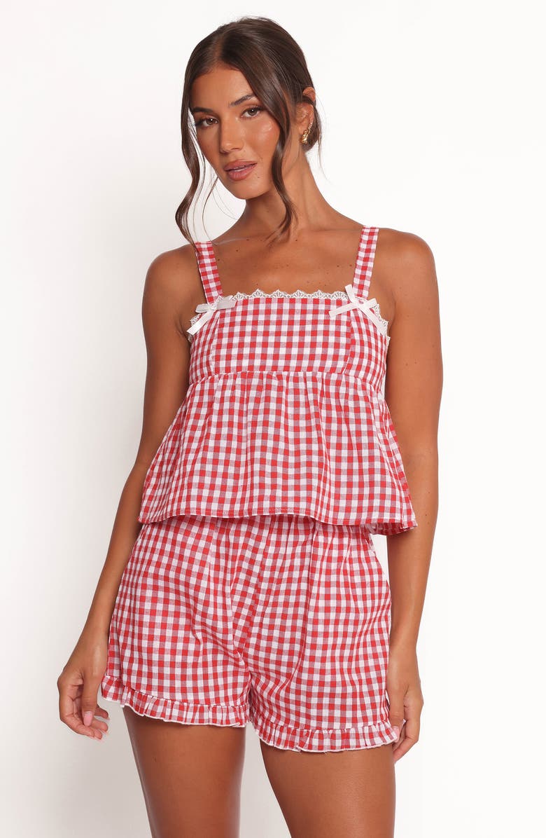 Petal & Pup Isidore Gingham Cotton Babydoll Tank & Shorts Set, Alternate, color, Red