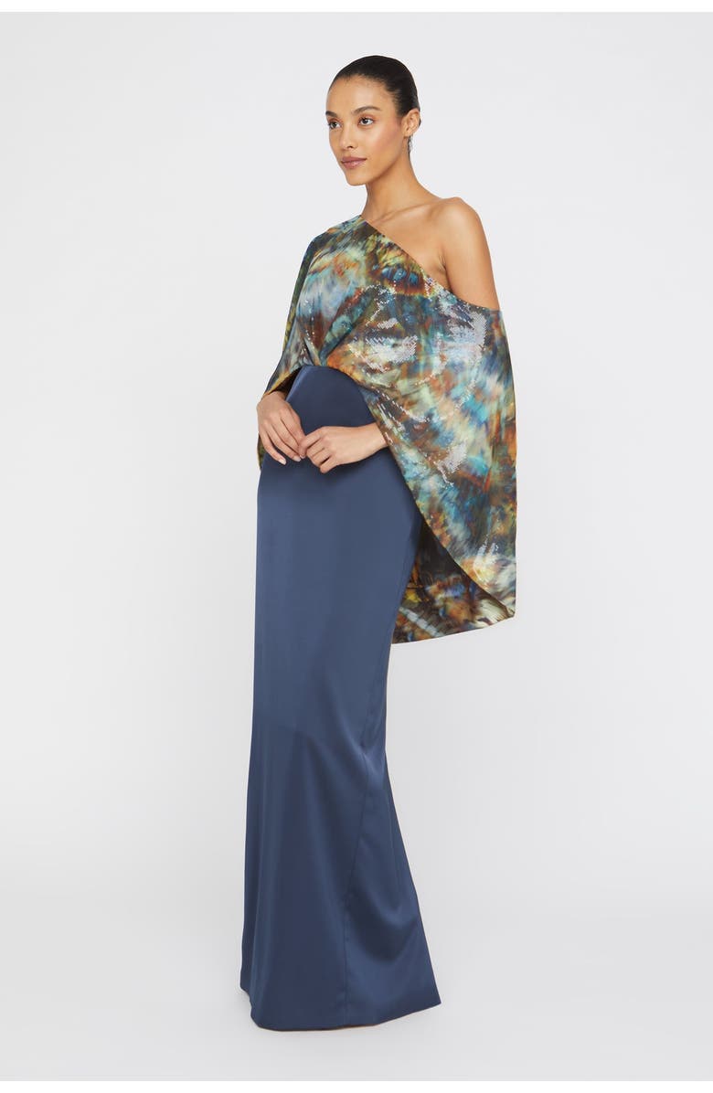 Theia Gisette One Shoulder Cape Gown, Alternate, color, 