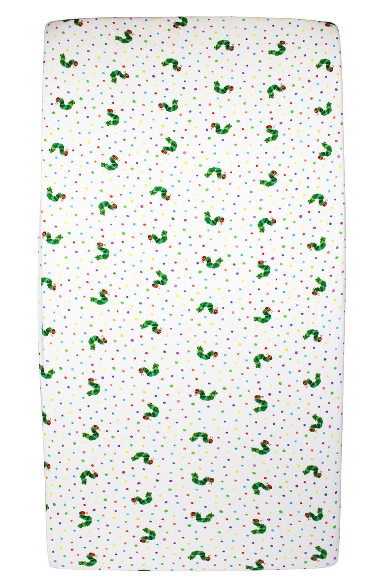 L'ovedbaby x The Very Hungry Caterpillar Fitted Organic Cotton Crib Sheet, Main, color, Caterpillar