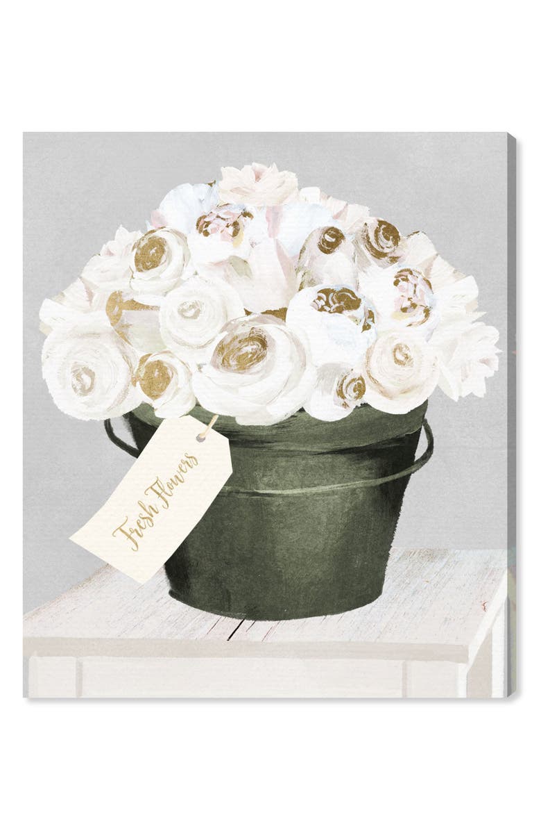 Oliver Gal Bucket Full of Gold Roses Canvas Wall Art, Main, color, 