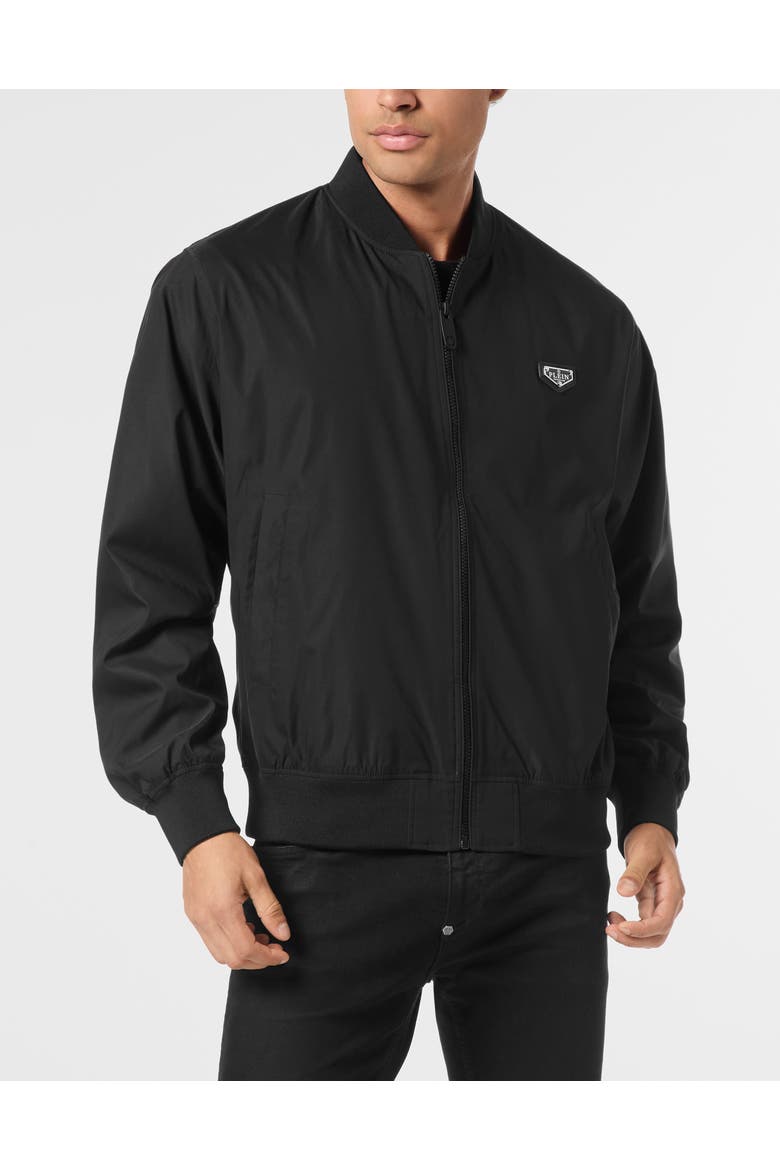 Nylon Bomber Jacket Men, Main, color, black