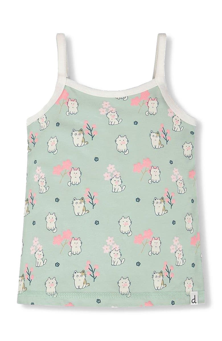 Deux par Deux Organic Cotton Kitten Tank Underwear, Main, color, Green Kitten Print