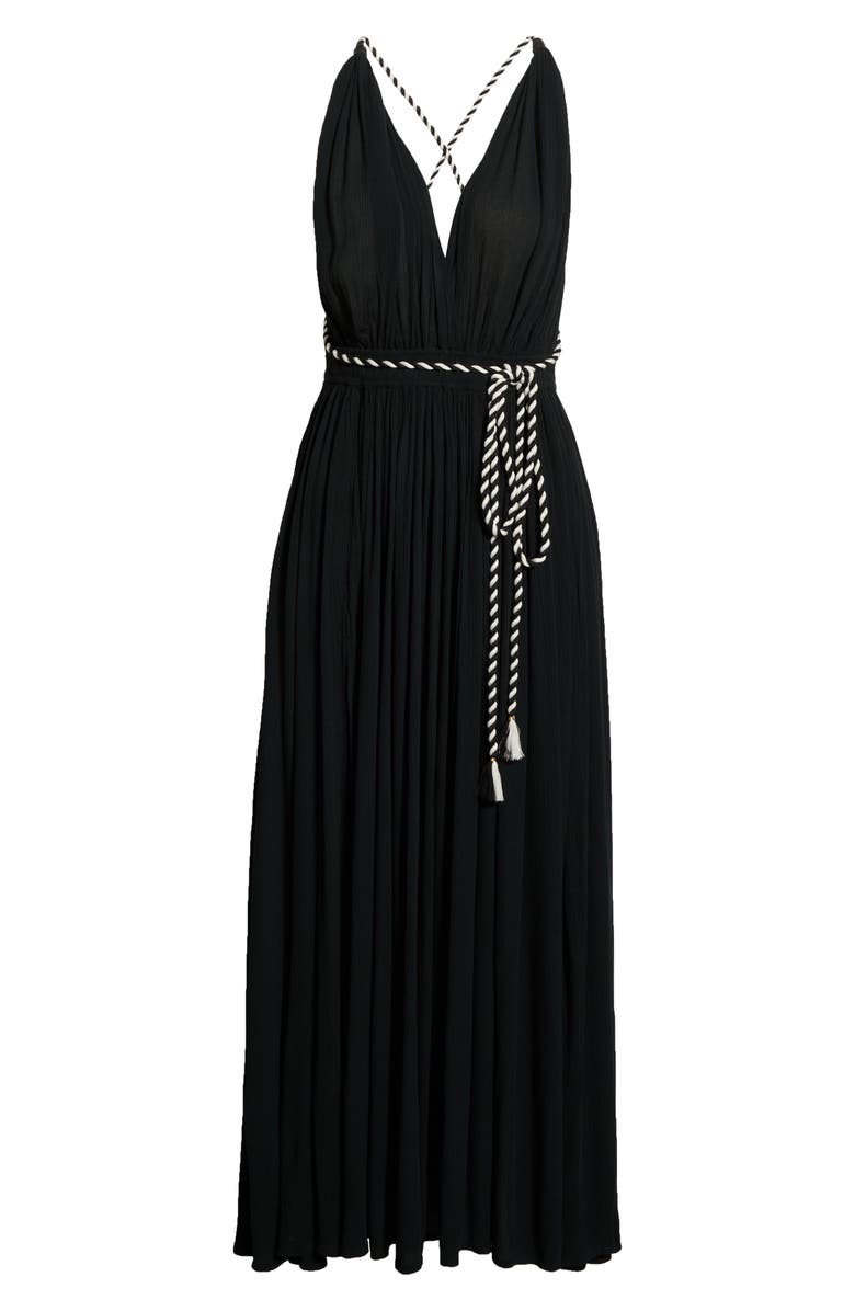 Elan Plunge Tie Belt Maxi Cover-Up Dress, Alternate, color, Black