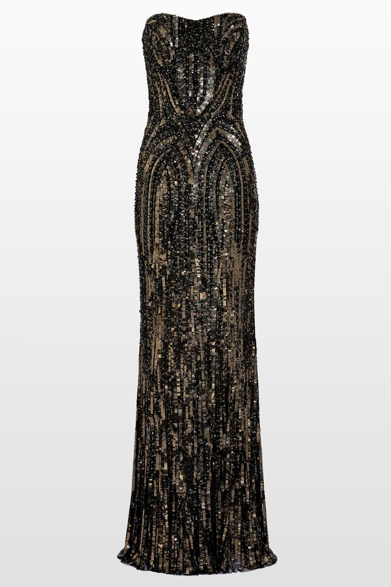 Euphoria Sequin-Embellished Strapless Dress, Alternate, color, Liquorice