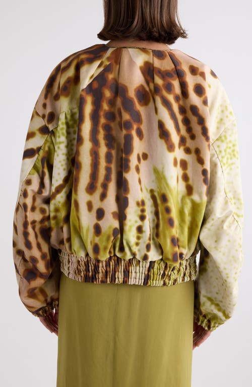 Dries Van Noten Vadon Leopard Orchid Print Cotton Bomber Jacket In Olive