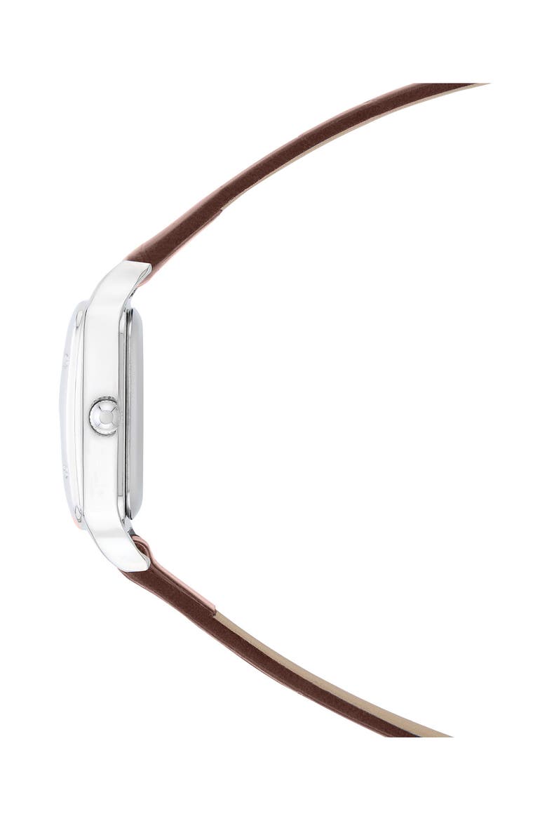 Square Face Faux Leather Strap Watch, 25mm, Alternate, color, BROWN