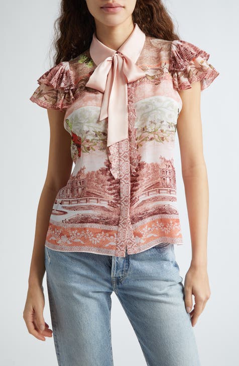 Alice + Olivia Belle Floral Print shops Silk Burnout Blouse