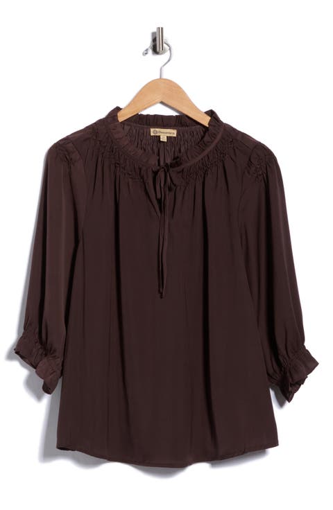 Embroidered Split Neck Top