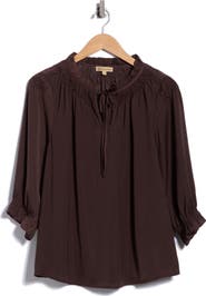 Democracy Embroidered Split Neck Top