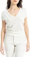 MAX STUDIO Side Ruched Short Sleeve V-Neck Sweater