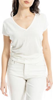 MAX STUDIO Side Ruched Short Sleeve V-Neck Sweater