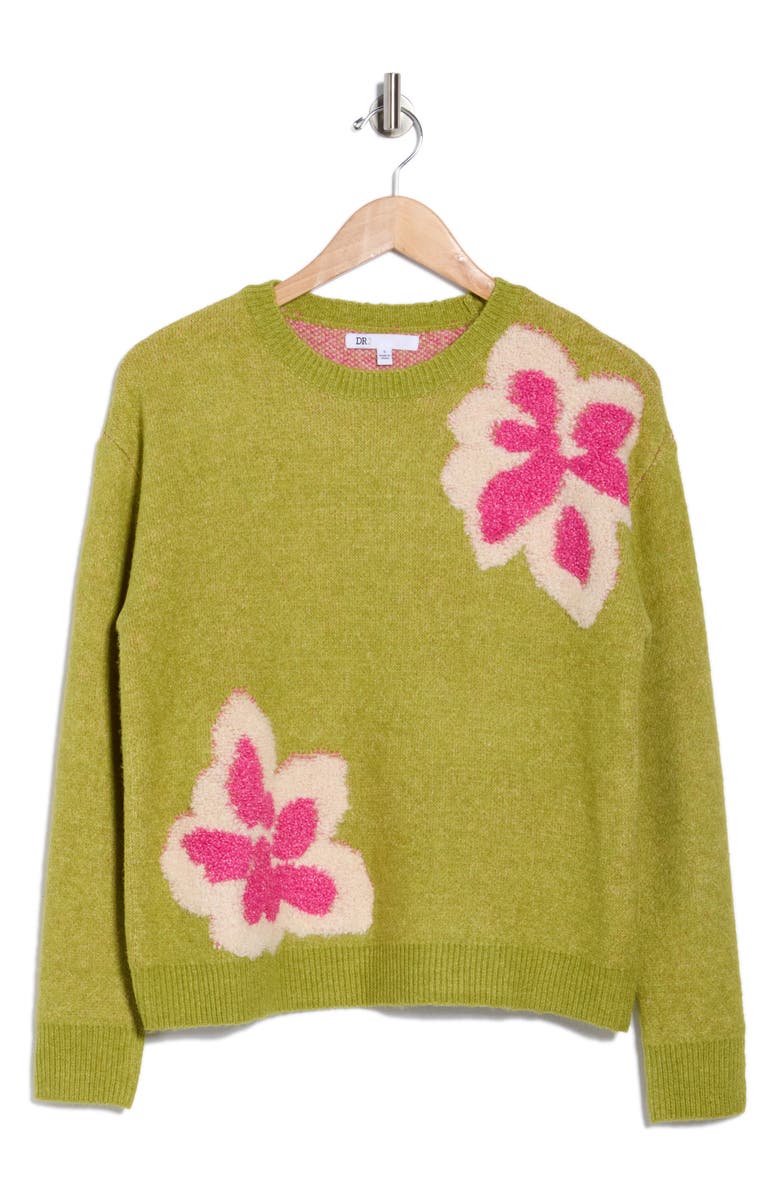 DR2 by Daniel Rainn Raised Floral Sweater, Alternate, color, Lime