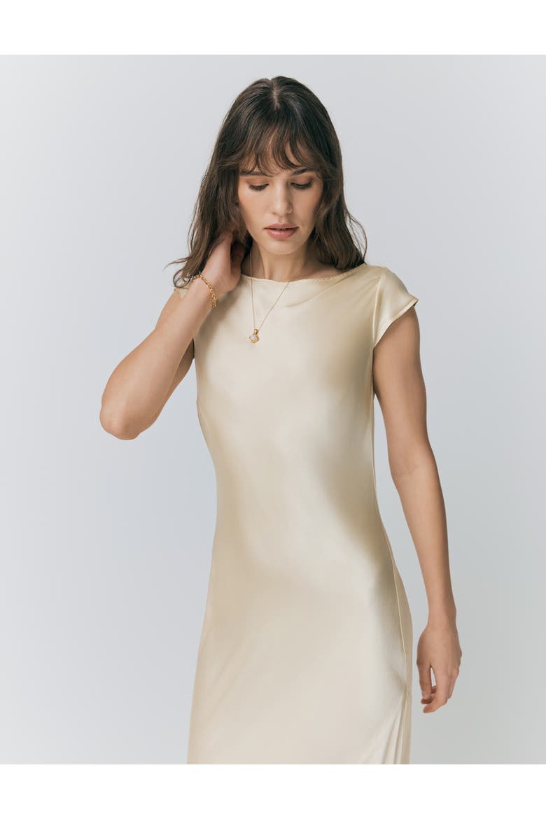 Averie Boat Neck Satin Maxi Dress, Alternate, color, Buttermilk
