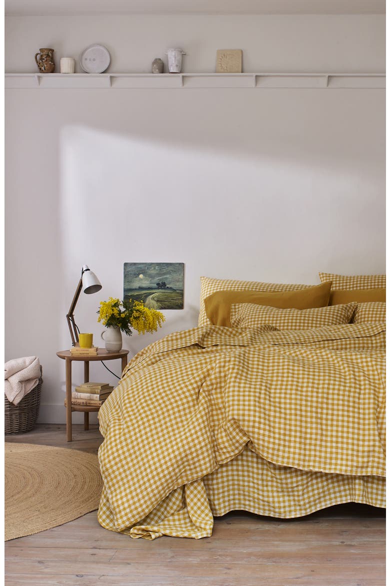 Gingham Linen Fitted Sheet, Alternate, color, HONEY