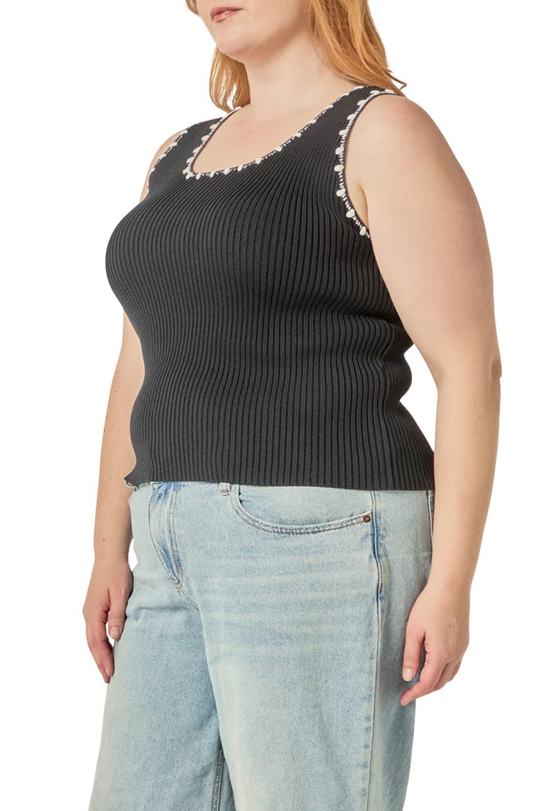 Crochet Trim Ribbed Sleeveless Top, Alternate, color, BLACK/ WHITE