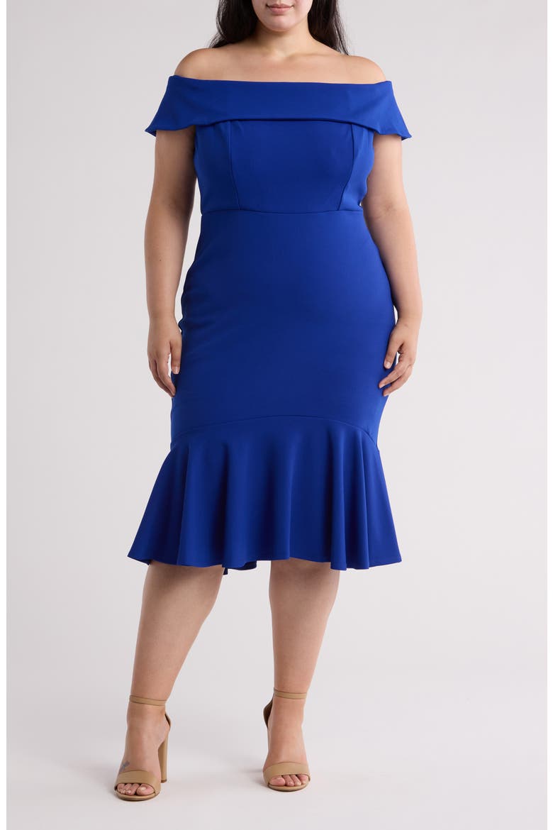 Off the Shoulder Scuba Crepe Cocktail Dress, Main, color, COBALT