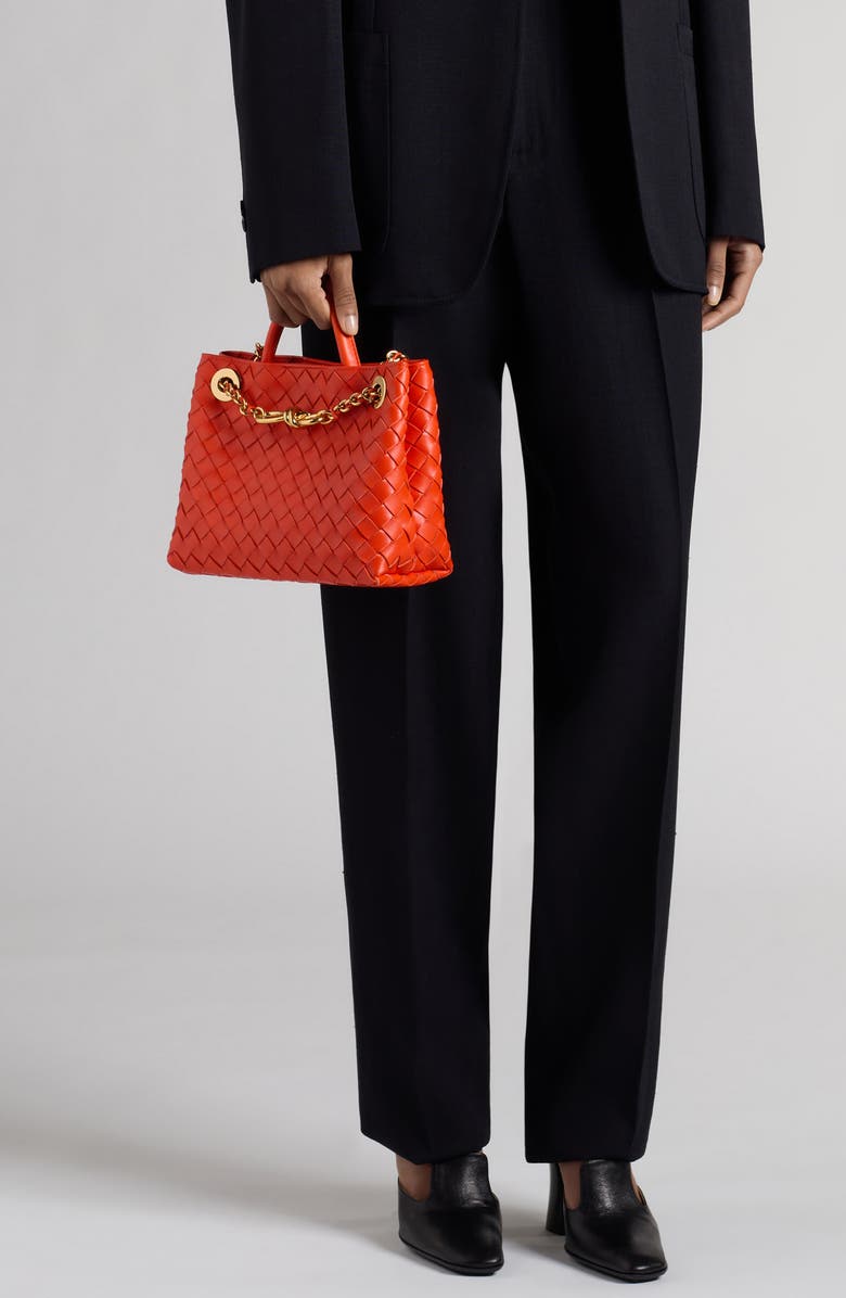 Bottega Veneta Small Andiamo Chain Leather Shoulder Bag, Alternate, color, Orange-Brass