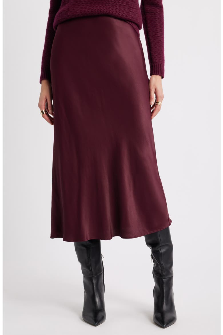 Bias Cut Satin Skirt, Main, color, BURGUNDY ROYALE