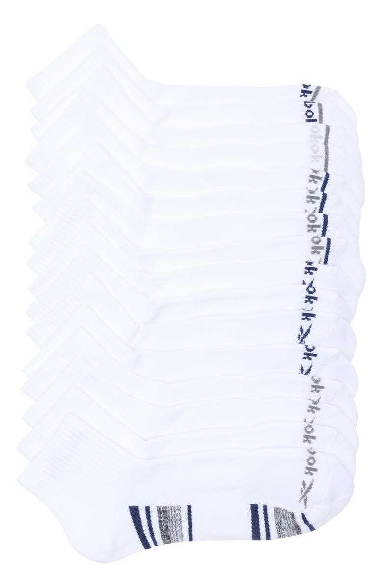 Reebok 8-Pack Assorted Terry Quarter Socks, Main, color, White