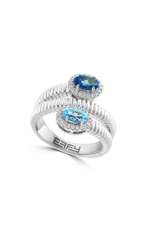 Diamond & Blue Topaz Crossover Ring