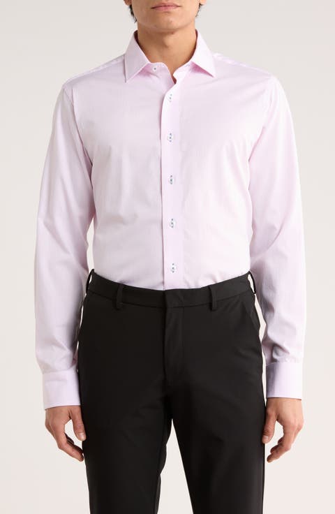 Trim Fit Textured Cotton Dress Shirt