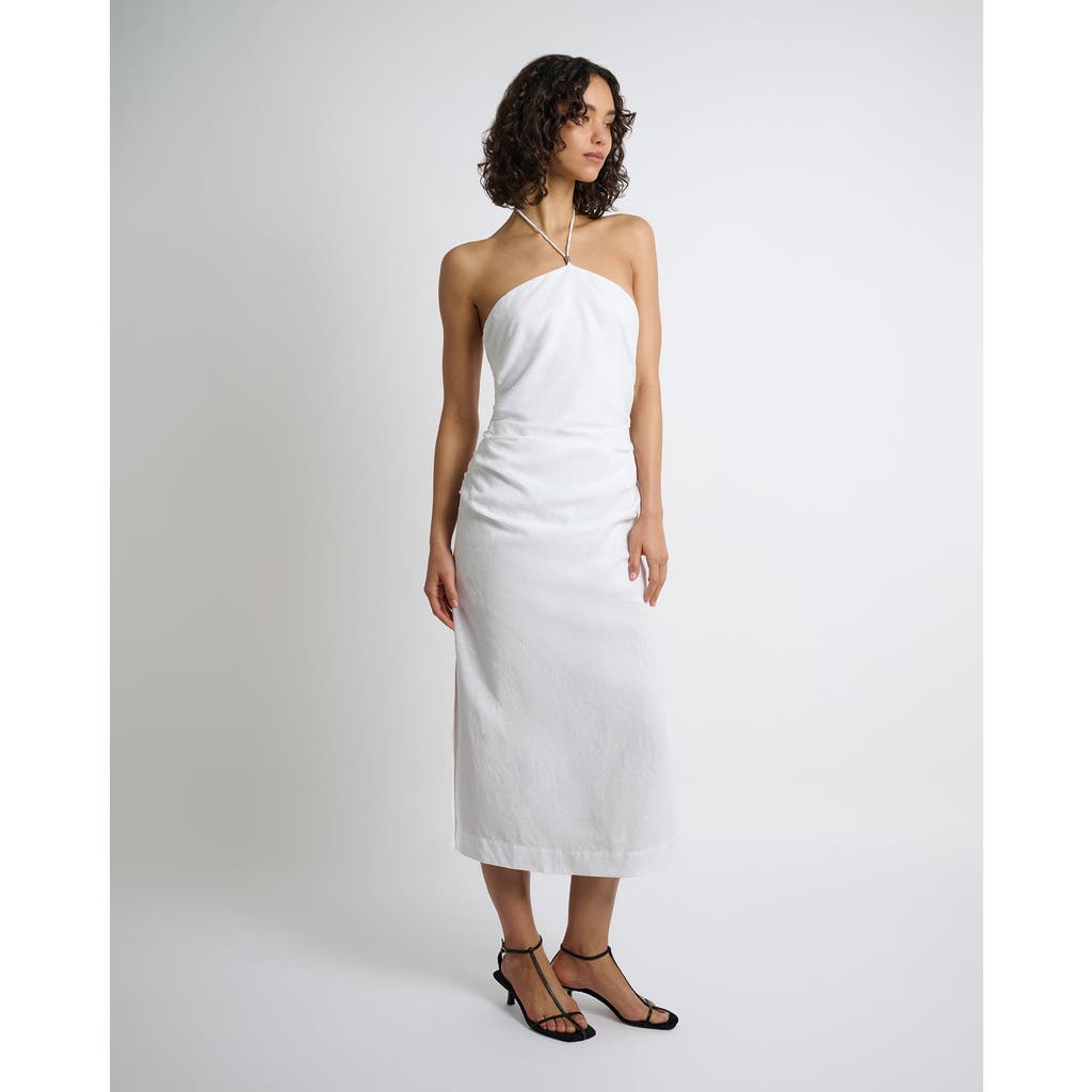 Onia Air Linen Ruched Halter Dress In White