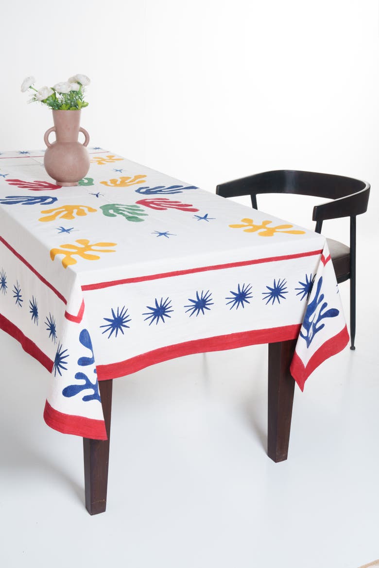 Celestial Matisse Blockprint Tablecloth, Main, color, Multi - 70x120