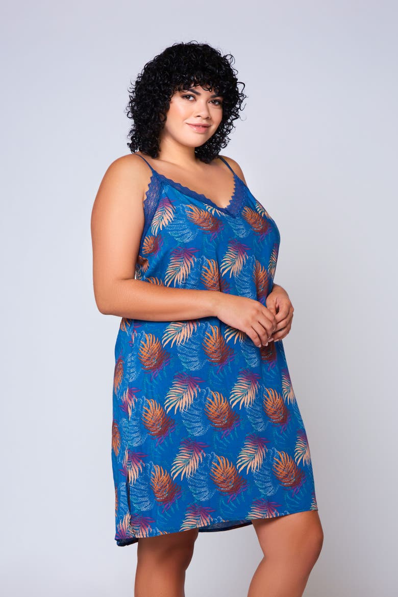 Lace Trim Viscose Chemise with Adjustable Straps, Alternate, color, Navy-Blue