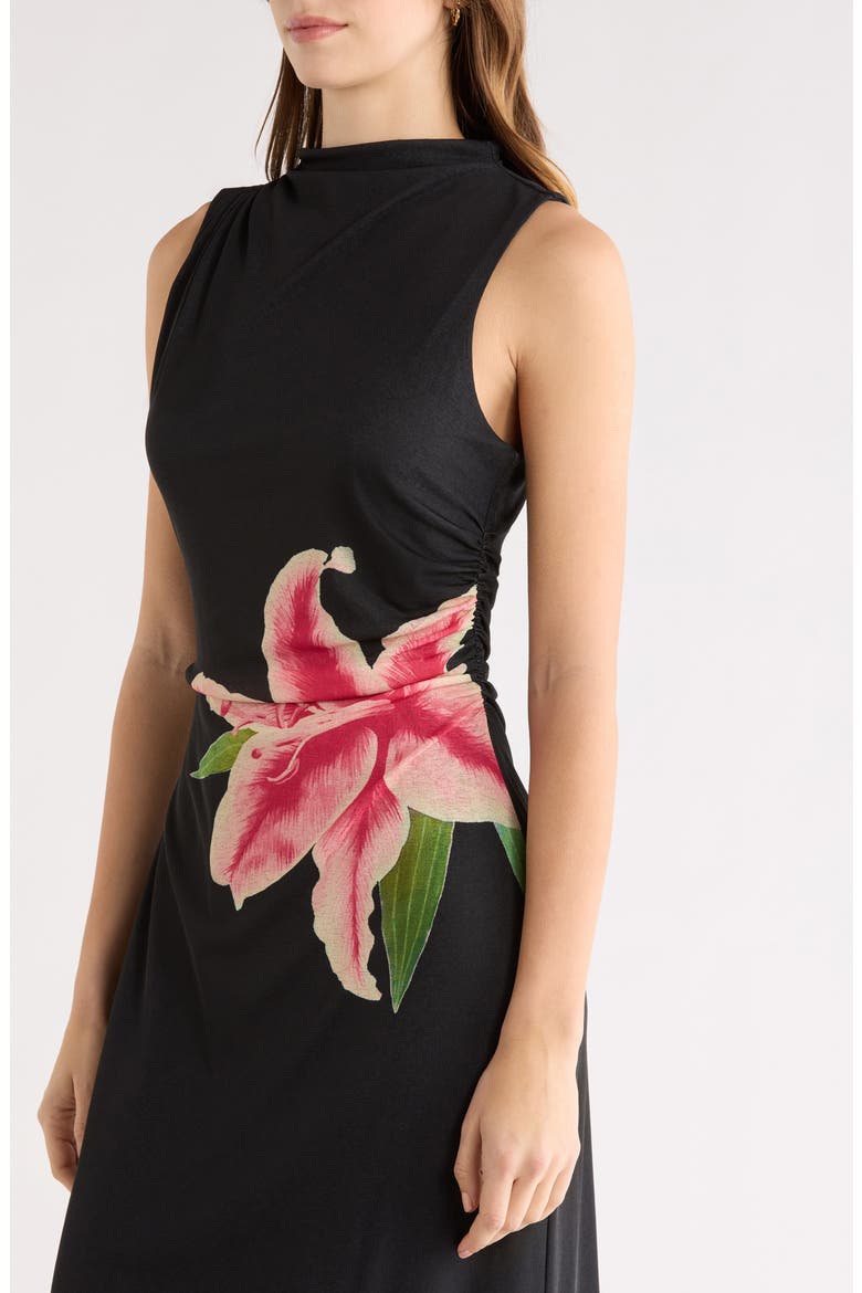 Rebecca Floral Placement Sleeveless Midi Dress, Alternate, color, PEACH LILY