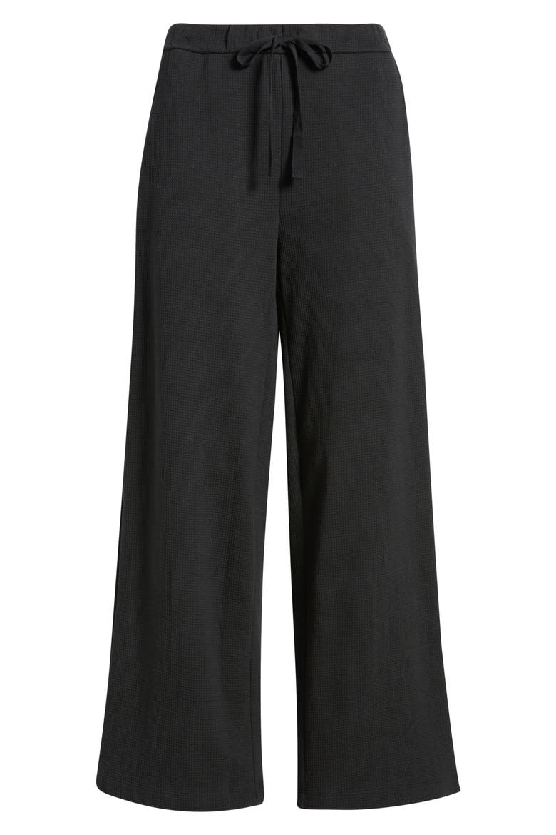 Organic Cotton Blend Ankle Wide Leg Drawstring Pants, Alternate, color, BLACK