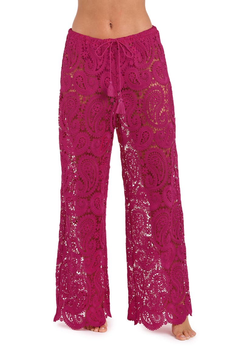 Geraldine Lace Wide Leg Cover-Up Pants, Main, color, FUCHSIA