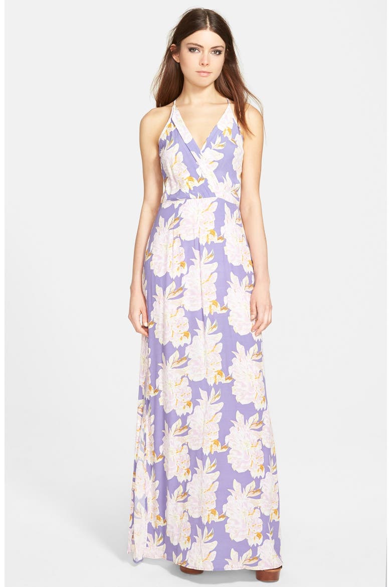 ASTR Racerback Print Maxi Dress, Main, color, PURPLE MULTI FLORAL