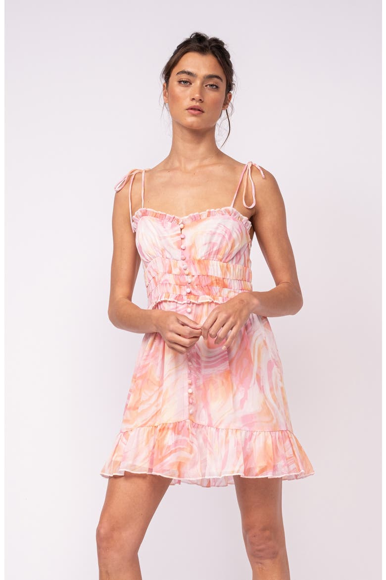 Abstract Print Tie Strap Ruffle Chiffon Minidress, Alternate, color, PINK