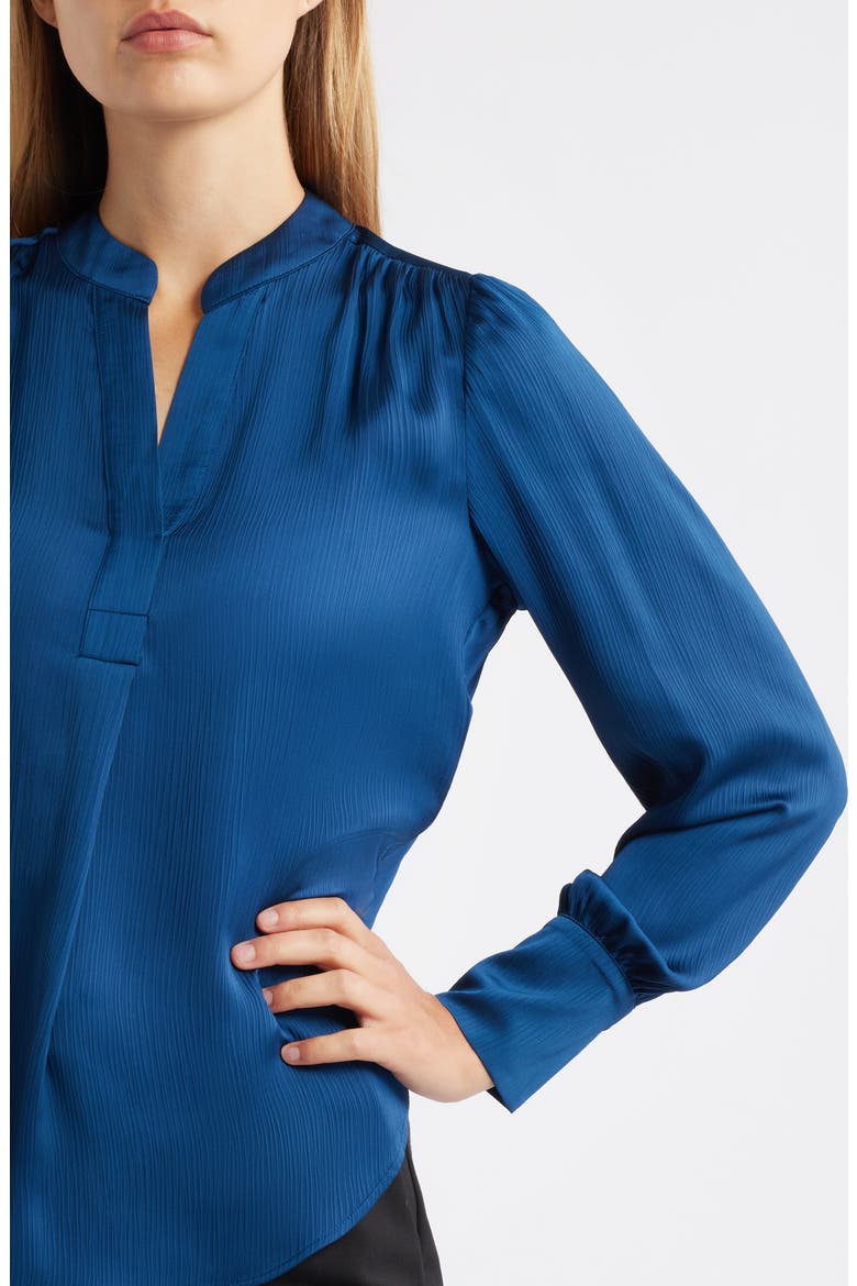 Textured Crepe Long Sleeve Top, Alternate, color, BALTIC TEAL