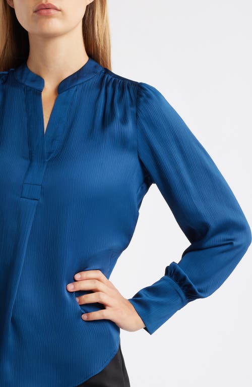 Anne Klein Womens Satin Pleated V Neck Blouse P Xxs Xxl In Blue