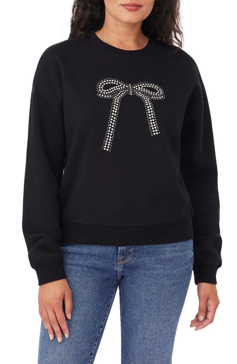 Kensie Bow Embellished Sweatshirt & Scrunchie Set, Alternate, color, Jet Black Bow