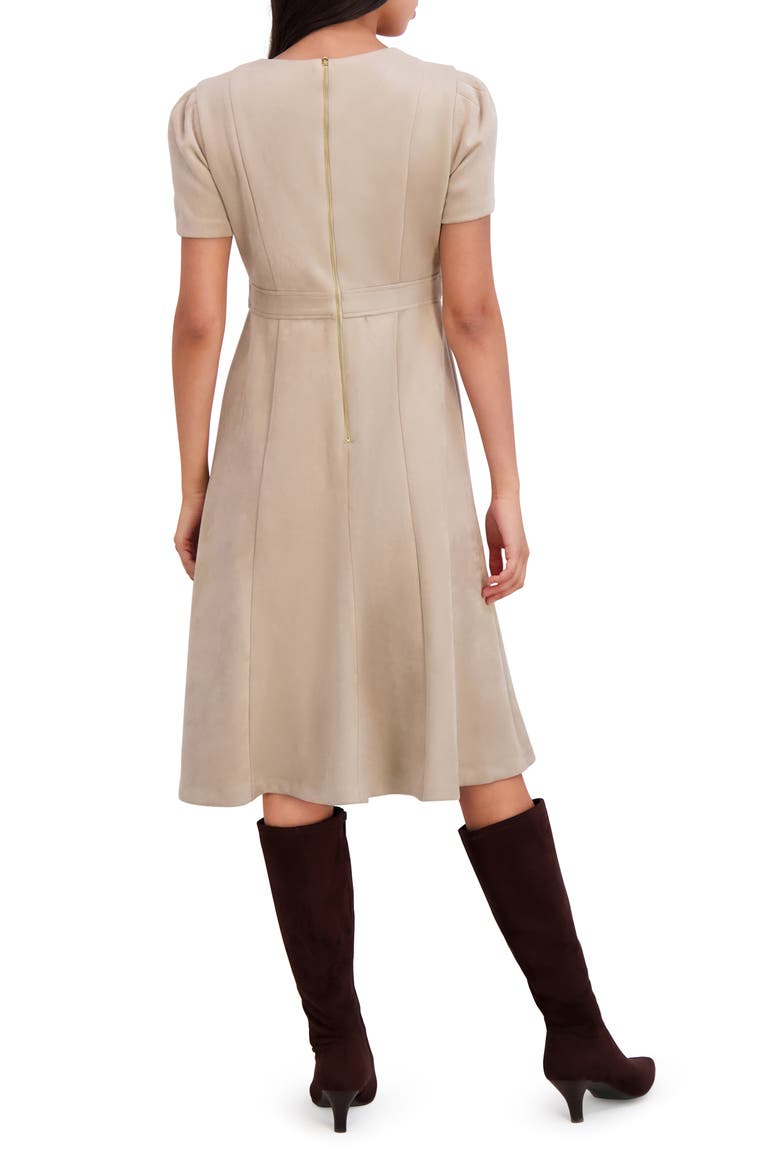 Jewel Neck Side Tab Fit & Flare Dress, Alternate, color, LATTE