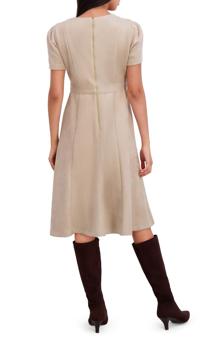 London Times Jewel Neck Side Tab Fit & Flare Dress, Alternate, color, Latte