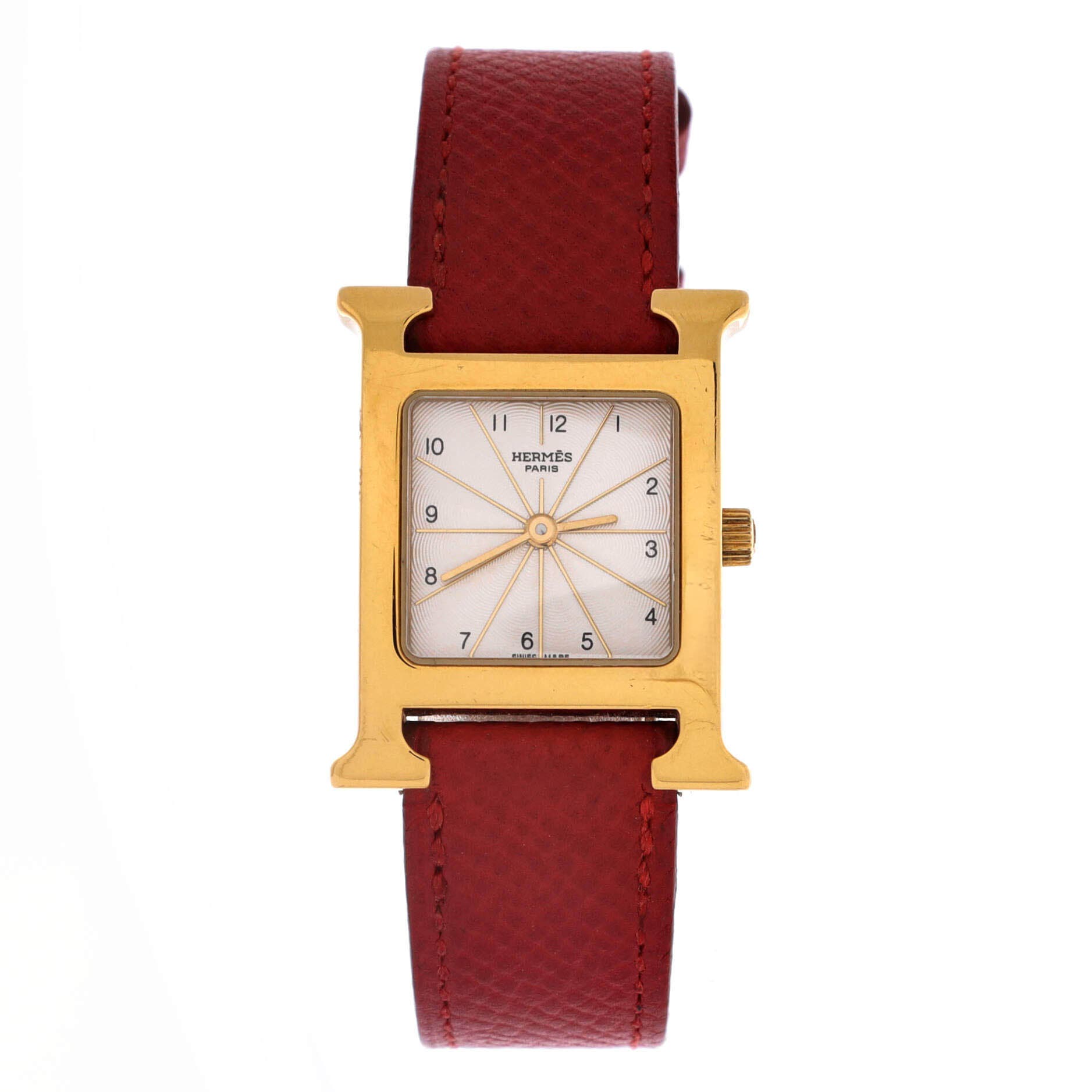 Heure H Quartz Watch Plated Metal and Leather 21, Main, color, Red