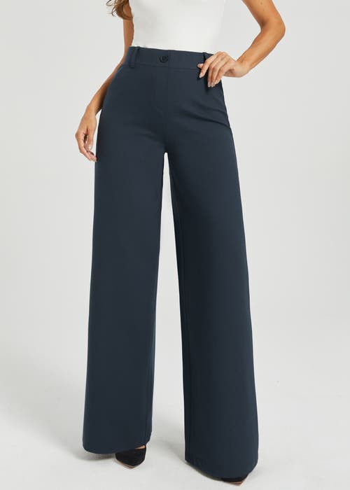 Betabrand Two Pocket Dpyp Dress Pant Yoga Pants Wide Leg In Blue