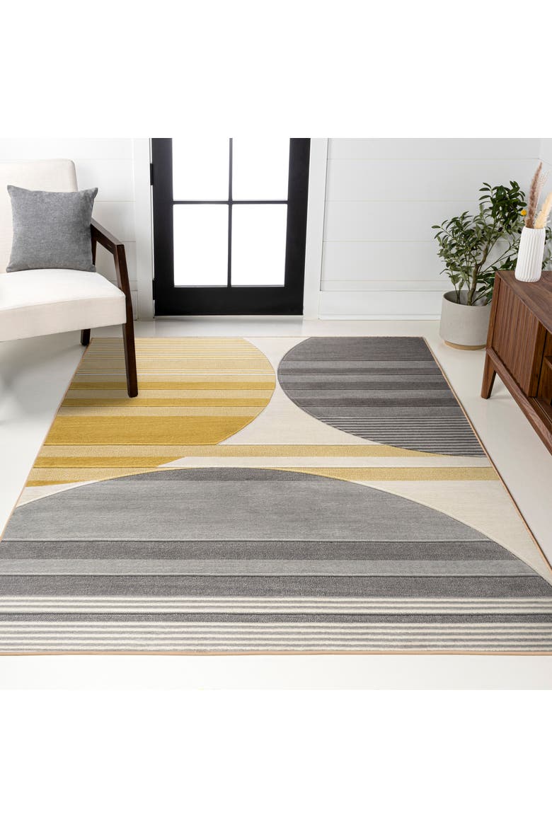 Nicky Geometric Striped Circles Area Rug, Alternate, color, Gray/Yellow/Cream