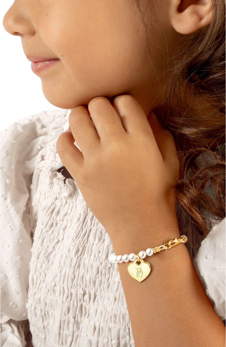 Tiny Blessings 14K Gold 4mm Cultured Pearls & Engraved Initial 6.25" Bracelet, Alternate, color, 