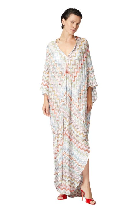 Long Kaftan With 3d Zig Zag Lamé And Batwing Sleeves