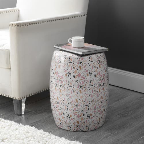 Jonathan Y Chiara 17.5" Terrazzo Ceramic Garden Stool In White/pink
