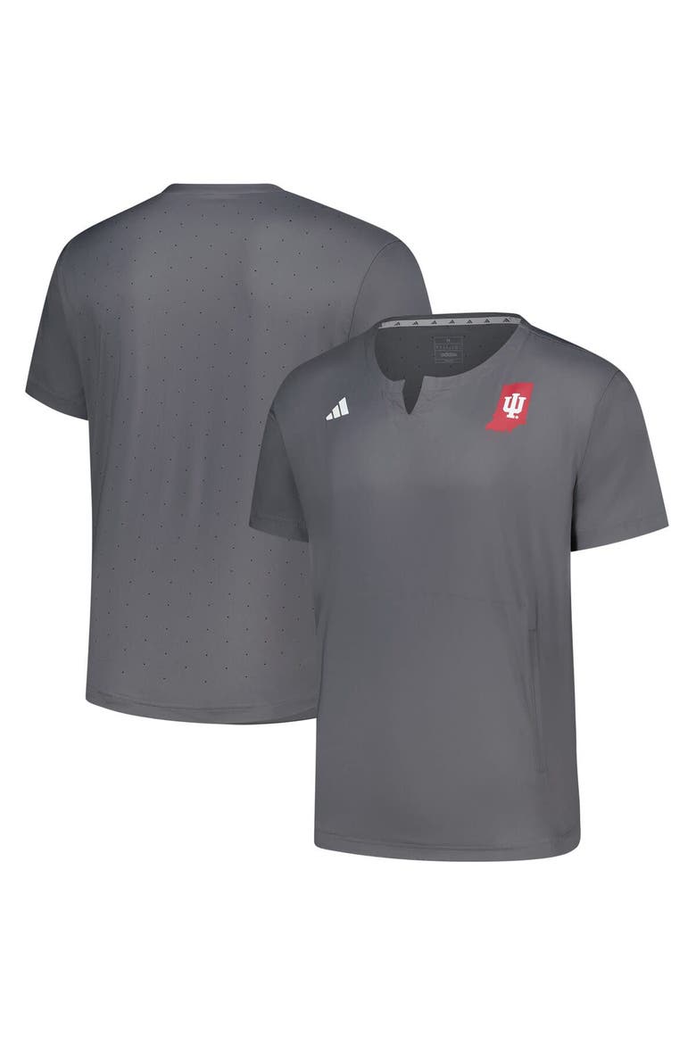 Men's adidas  Gray Indiana Hoosiers Dugout Coaches Adizero Notch Neck Pullover Top, Main, color, Gray