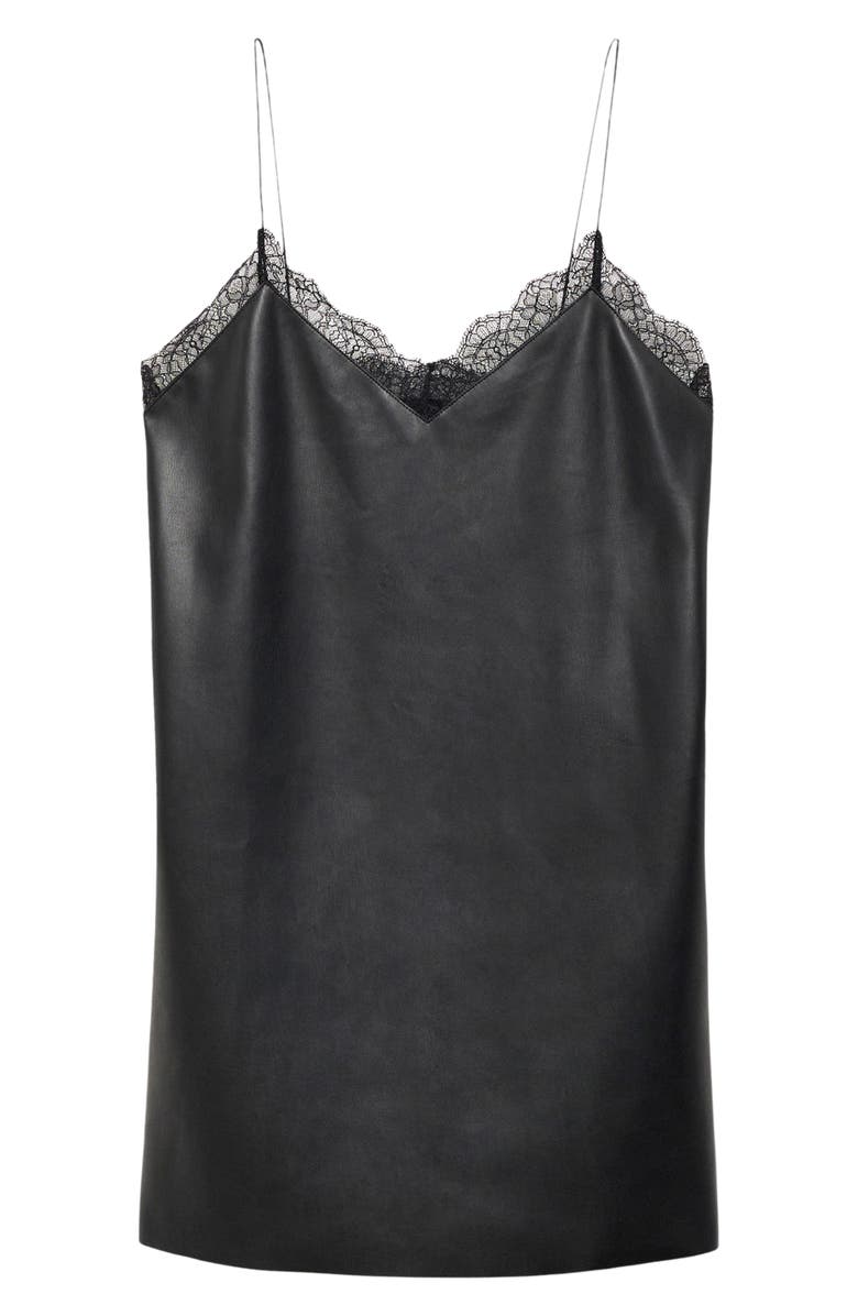 MANGO Lace Trim Faux Leather Slipdress, Alternate, color, 