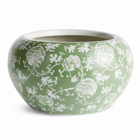 Green & White Chinoiserie Large Imperial Lotus Planter